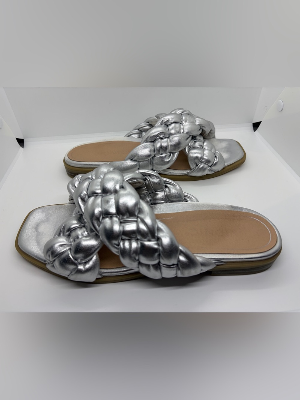 Vionic NIB Metallic Silver Kalina Braided Slide Sandals - Picture 8 of 9